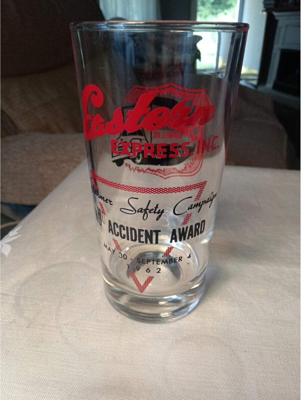 Vintage 1962 Eastern Express Safety Campaign Accident Award Drinking Glass
